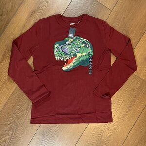Lands' End Maroon T-Rex Embroidered Long Sleeve Tee Shirt Size XL